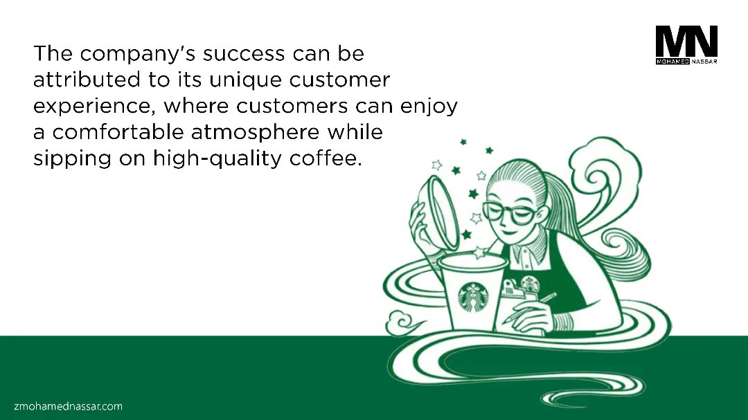 How the unique customer experience contributed to the significant growth of Starbucks, offering a valuable lesson for entrepreneurs and business owners, as depicted in today's short stories. (3/5) zmohamednassar.com #entrepreneurship #businessgrowth #learnfromStarbucks