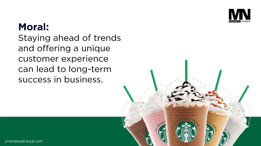 How the unique customer experience contributed to the significant growth of Starbucks, offering a valuable lesson for entrepreneurs and business owners, as depicted in today's short stories. (5/5) zmohamednassar.com #entrepreneurship #businessgrowth #learnfromStarbucks