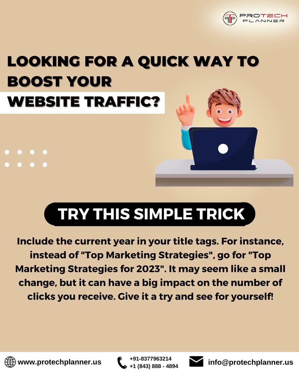 Pro_techDigital's tweet photo. LOOKING FOR A QUICK WAY TO BOOST YOUR WEBSITE TRAFFIC
Contact Now : +1(843)888-4894, +918377963214
Website: https://t.co/98VltQ0DiT
#digtalmarketing #seo #marketingagency #tips #advertising #branding #websitedevelop #ecommerce #entrepreneur #protechplanner #digitalwebplanet https://t.co/VtmAfBDGcS