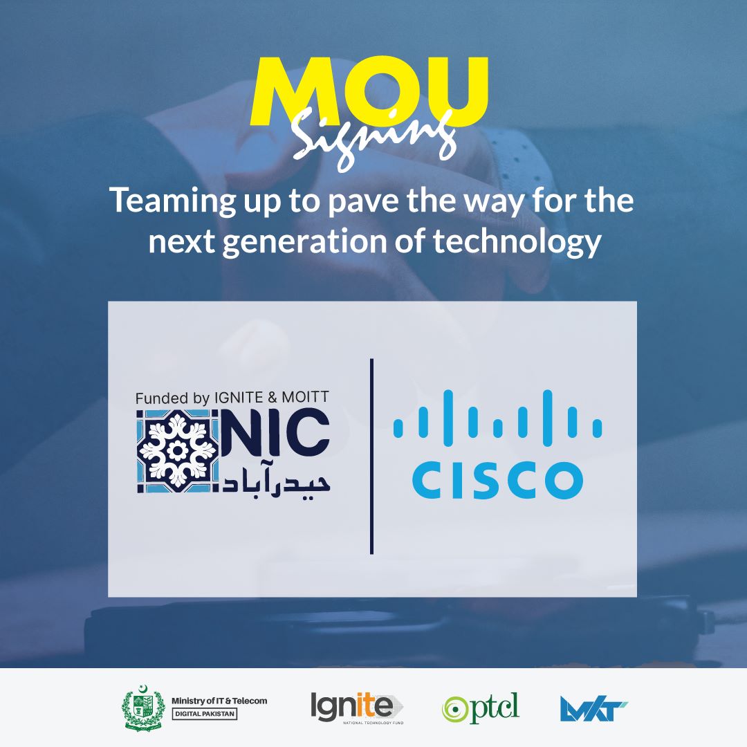 Proud to announce our partnership (MoU) with <a href="/CiscoPakistan/">Cisco Community Pakistan</a>, a game-changer in the tech industry. Together, we'll create endless opportunities for growth and progress of our startups.

#NICHyderabad #NICProgram 

<a href="/MoitOfficial/">Ministry of IT & Telecom</a> <a href="/IgniteNTF/">Ignite</a> <a href="/PTCLOfficial/">PTCL</a> <a href="/LMKTOfficial/">LMKT</a>