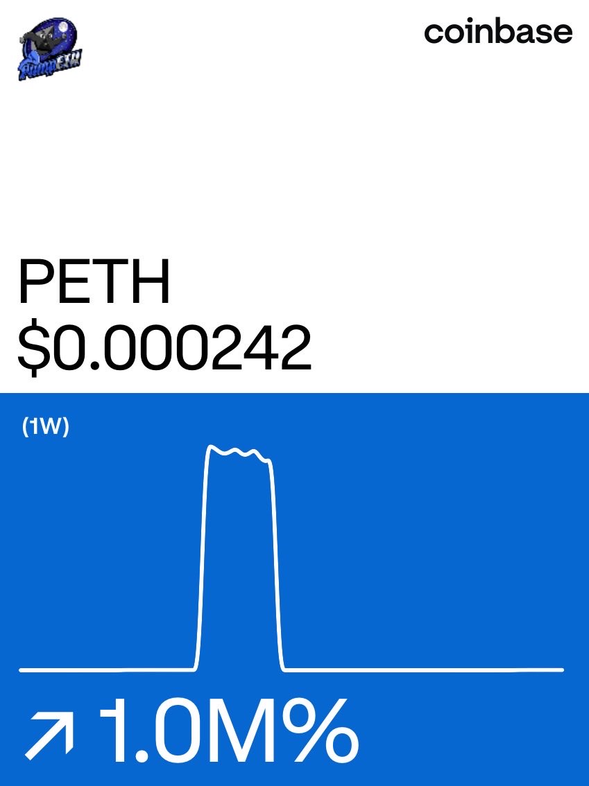 PoweredByM_eth's tweet photo. PumpETH on @Coinbase: https://t.co/qiIeDTPVus

This is hilarious!  
“Pump ETH” had a 1million% gain this week.😂 https://t.co/aF3nh9IiCu