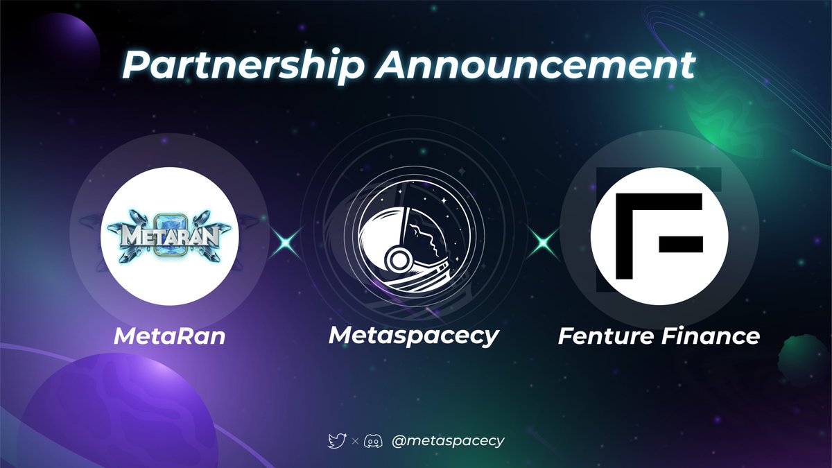 We're thrilled to announce our new partnership with <a href="/Meta__Ran/">MetaRan</a>, <a href="/FentureFinance/">Fenture AI | 1XP = 1$FFD Solana | Sui | Aptos |</a>

🎁 Rewards:
🔟 OGs &amp; 2️⃣WLs from Metaspacecy   
5️⃣ OGs from Fenture Finance 
5️⃣ OGs from MetaRan
 
✅ Follow <a href="/metaspacecy/">Metaspacecy</a> , <a href="/FentureFinance/">Fenture AI | 1XP = 1$FFD Solana | Sui | Aptos |</a>  &amp; <a href="/Meta__Ran/">MetaRan</a>
✅ Like + RT + tag 3 frens
✅ Join Discords