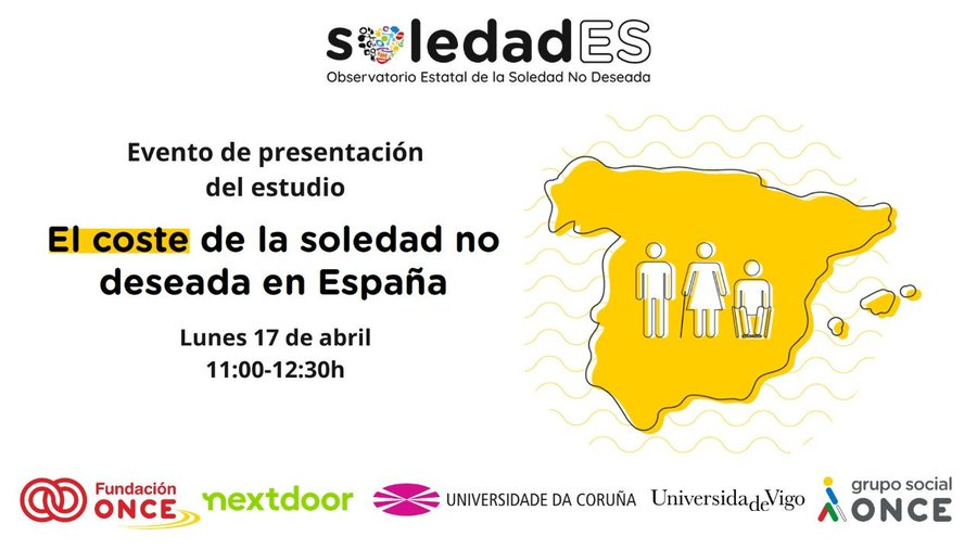 portalento_'s tweet photo. 📽️ No te pierdas el próximo 17 de abril el estudio "El coste de la #soledad no deseada en #Espala" elaborado por @Fundacion_ONCE, @UDC_gal, @uvigo.
Inscríbete en: https://t.co/ytVwWTwceC https://t.co/nEf2LXbUpt