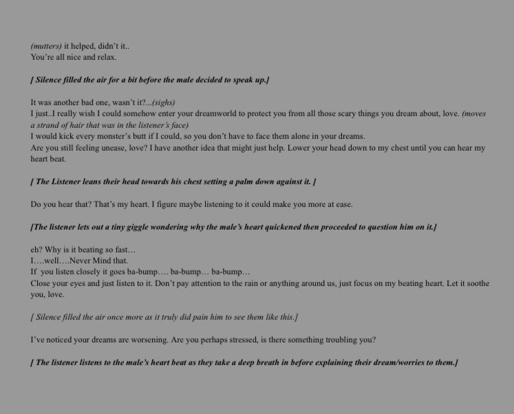 __miaomeow__'s tweet photo. Title : Try to fall back to sleep with me, okay.
(Sleep-Aid)
sfw- the fluffiest/wholesome script!
I hope you enjoy it. I’ll be working on the next script sometime soon!
ฅ(=^‥^=)ฅ 🖤
*sorry for any typos it’s currently 2am lol*
#Doppioscripts #DoppioDropscythe https://t.co/Dq5ise82e7
