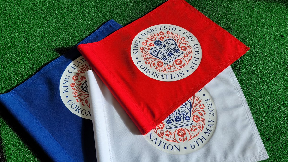 Tonytjg1's tweet image. Just over 3 weeks until King Charles Coronation. Do you have your Coronation Golf Flags ready? Available to pre order at TJ Golf #KingCharlesIII #golf #logoflags