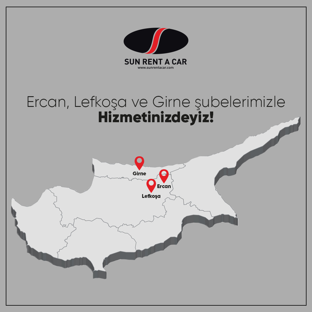 Ercan, Lefkoşa ve Girne şubelerimizle hizmetinizdeyiz
Rezervasyon için:
✅+90 392 227 23 03
✅sunrentacar.com
✅facebook.com/sunrentacarcyp/
✅instagram.com/sunrentacarcyp…
#sunrentacar #carfleet #rentacarcyprus #rentacar #carrental #KKTCkiralikaraç #KibrisAraçKiralama
