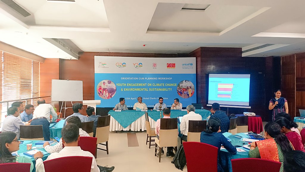 BiharRDD's tweet photo. "Orientation Cum Planning Workshop"

Youth Engagement On Climate Change &amp; Environmental Sustainability Program chaired and addressed by Jeevika CEO Sh. Rahul kumar and other officials at Patna. 
@rahulias6
@g20org
#BiharRuralDevelopmentDept https://t.co/IABoyG4qMw