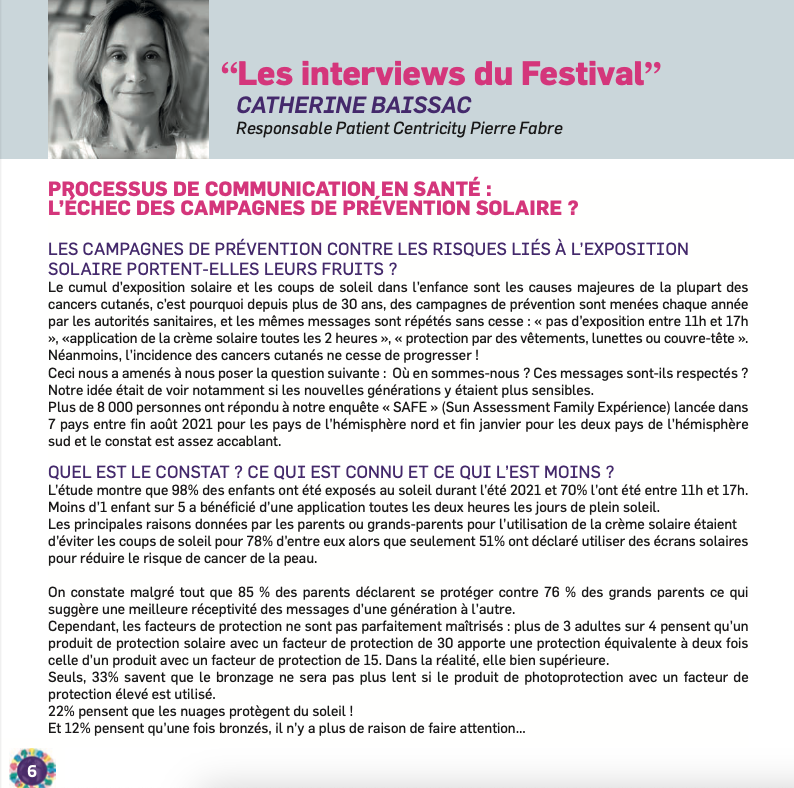 EricPhelippeau's tweet photo. 💫 Dans le MAG #festicomsante 
🎙️Catherine BAISSAC - @PierreFabre

✔️"#prevention solaire : notre enquête « SAFE » (Sun Assessment Family Expérience)"👇

https://t.co/fP2AF23pfE

#cancer #dermato #processus #patient https://t.co/vKPFhWSkVF