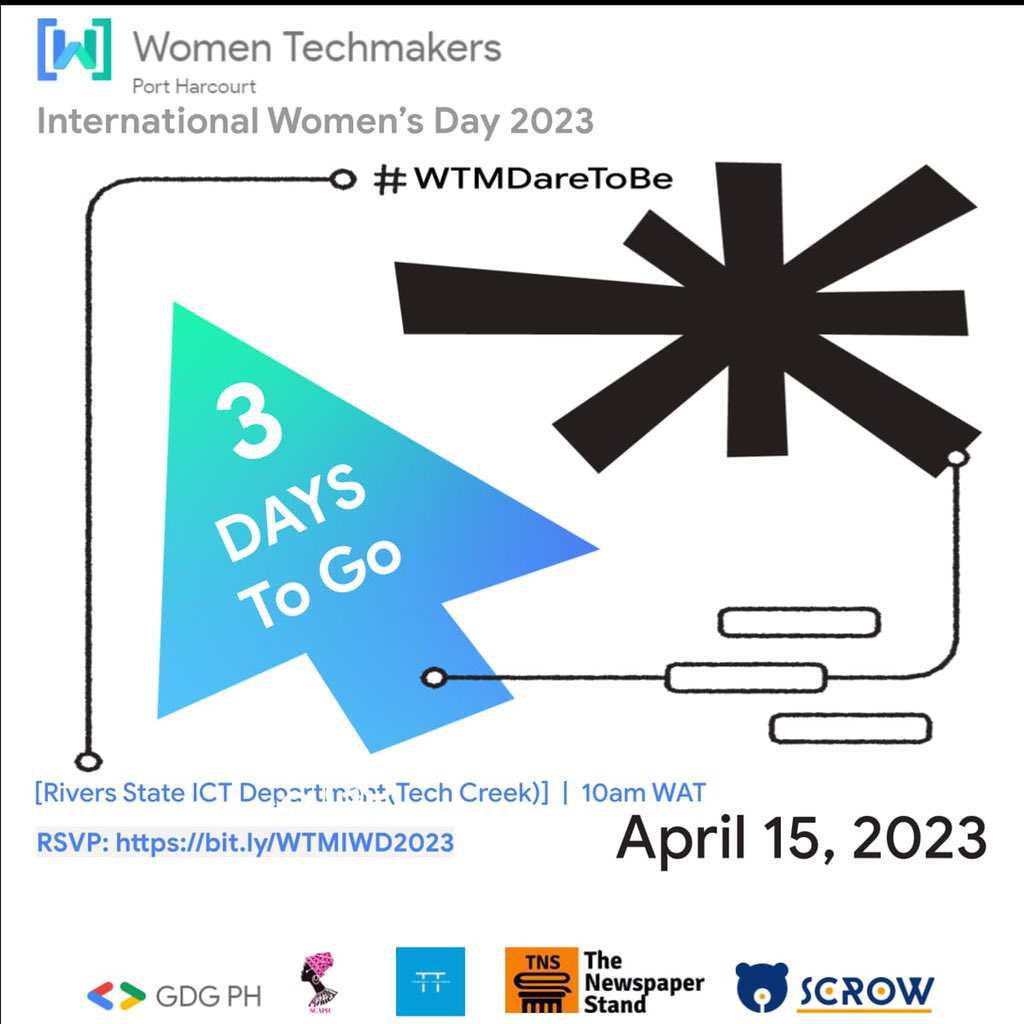 WTMPH's tweet photo. Just 3️⃣ Days to go!   

We are bringing together women in tech and those interested on Saturday, 15th April at Rivers State ICT Department (Tech Creek).  

Come listen to seasoned speakers, ask questions, connect and network with tech-sisters. https://t.co/OgGQBbnvkl