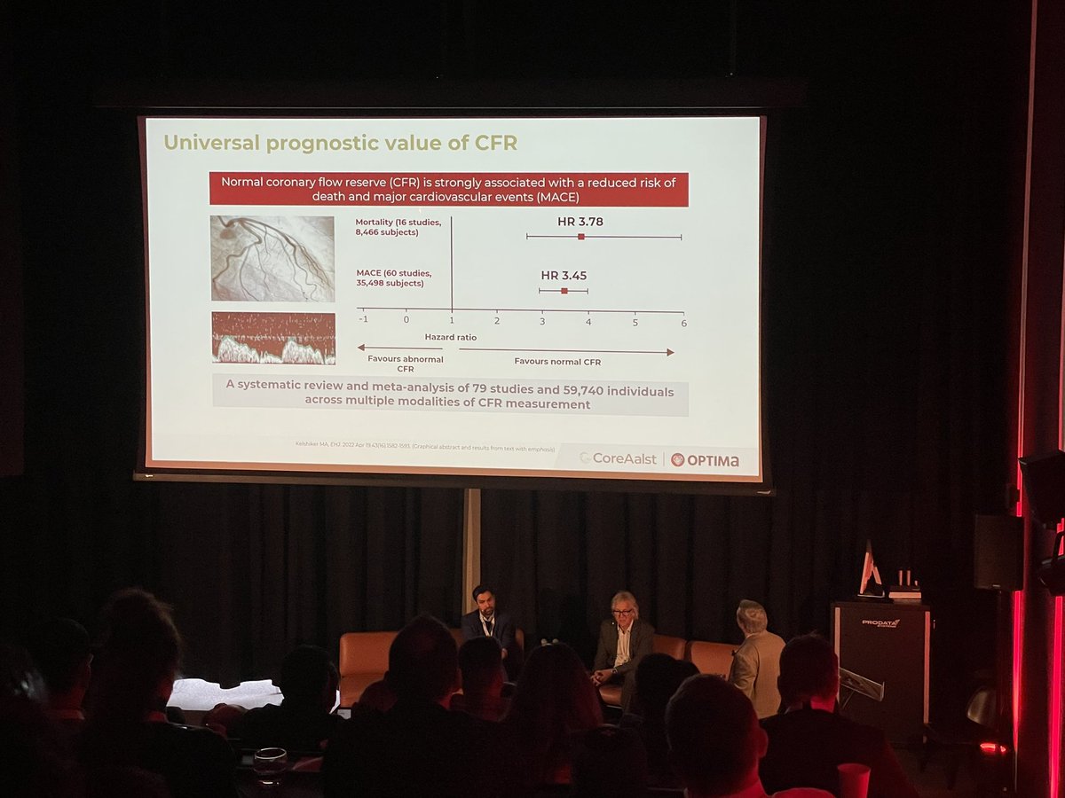 Dr. Nils Johnson approaches @ziadalinyc ‘s skepticism on the utility of #CMD diagnosis. Does the diagnosis leads to useful  medical treatment? #TPC23 #TPC2023 Are therapies uniquely targeted for low CFR patients? #Cardiotwitter #Cardiology #CoronaryMicrovascularDysfunction #CFR