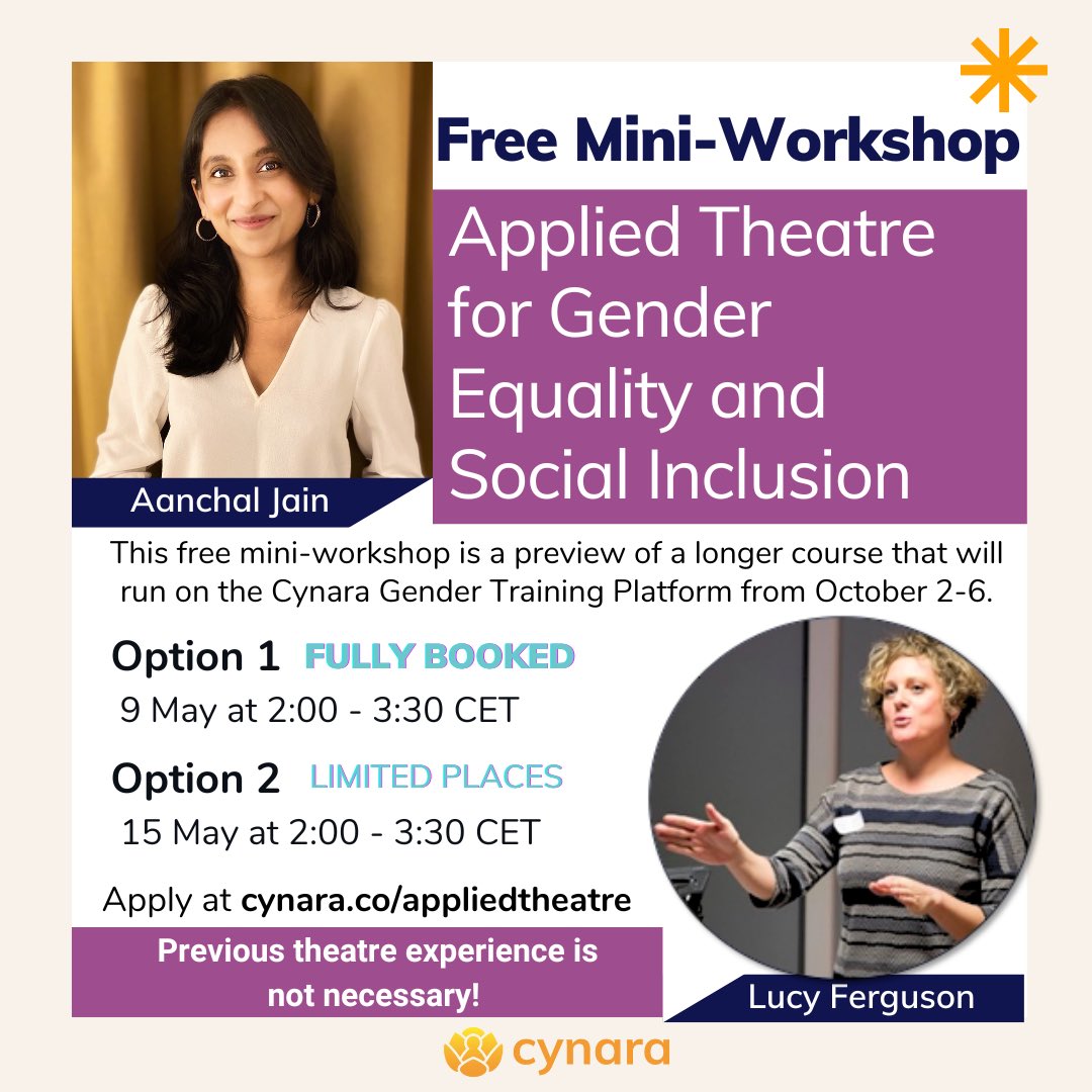 🎭 Join myself and co-trainer Lucy Ferguson for a FREE 90-minute #webinar with @Cynaraco on Tue, May 15th, 2-3.30pm CET/8-9.30am ET and learn innovative tools of  #appliedtheatre for #genderequality and #socialinclusion trainings. 

Registrations: lnkd.in/dNsAdrHv.