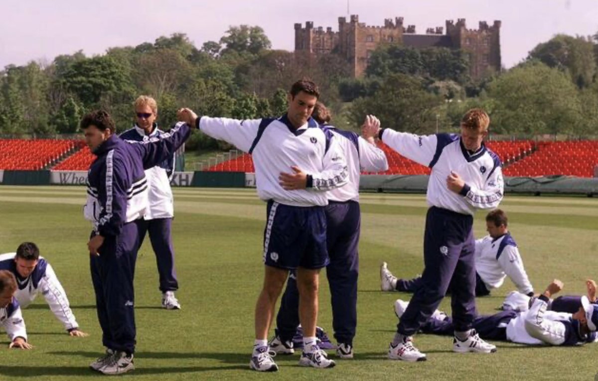 ScottyCricket's tweet photo. Prep at #Durham for @ICC #WC1999 @SalmondG ? #Blainey @CricketScotland @GavHam125 @BrucePatterson3 @jebrinkley @willison_greig @klpy16 @Jock571 https://t.co/Py1sZjL5vo