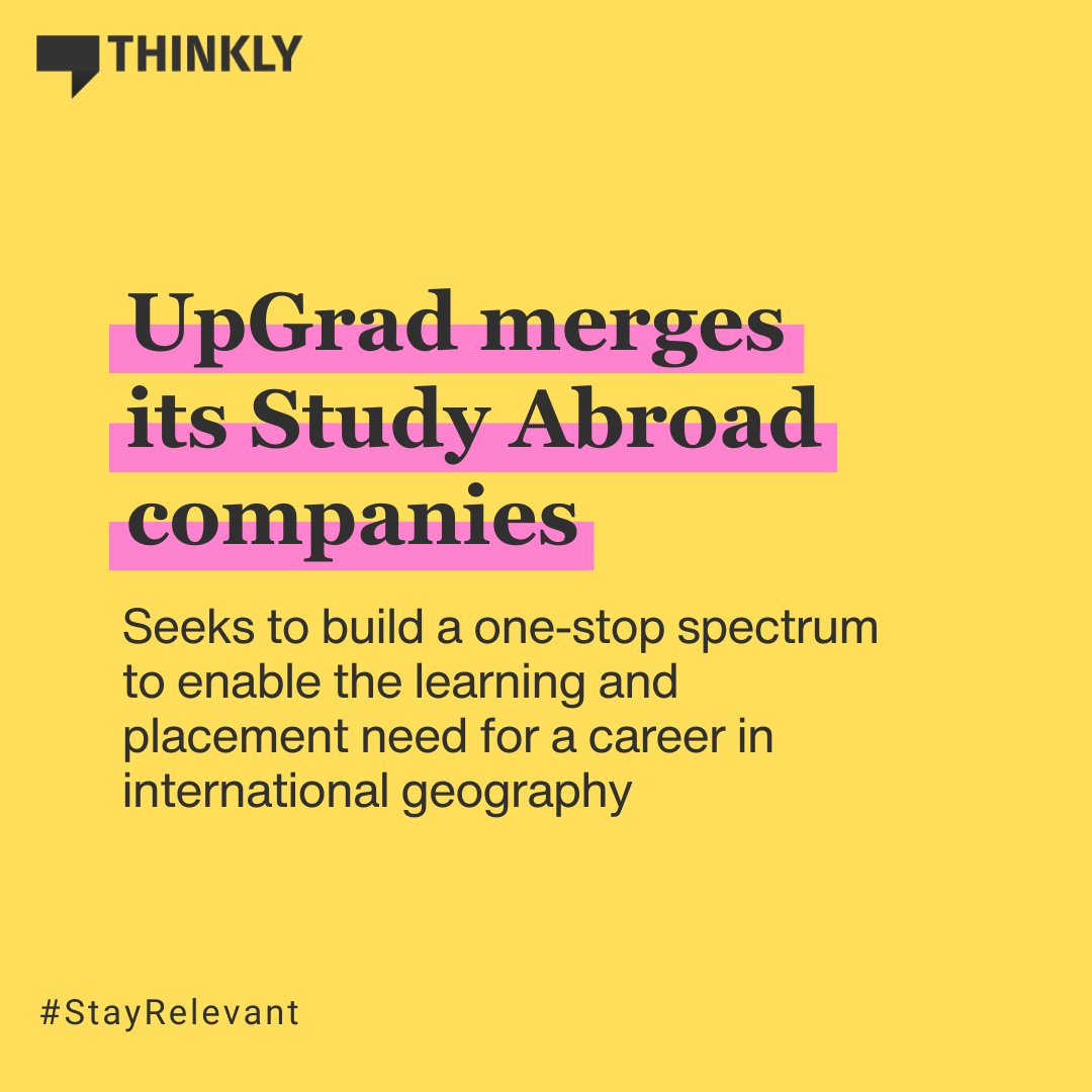 • UpGrad merges its Study Abroad companies to boost India's supply of international talent 

Read more: app.thinkly.me/PREW5pAymPKXtL…

#Thinkly #News #UpGrad #studyinabroad #Career #StayRelevant