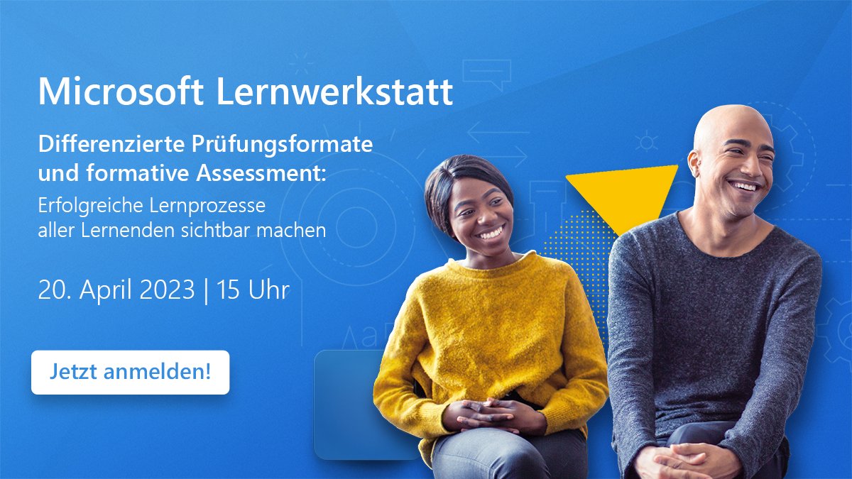 MsftBildung's tweet photo. Am 20.04. steht unsere nächste Online-Fortbildung an: Jörg Schreiber, Berater digitale Bildung (BdB), zeigt dir die Möglichkeiten von „formative Assessment“ bei der Evaluation des gesamten Lernprozesses. Kostenfreie Anmeldung hier: https://t.co/WmjmY8DpFG
#TWLZ #Prüfungskultur https://t.co/0t9OkzCWwW