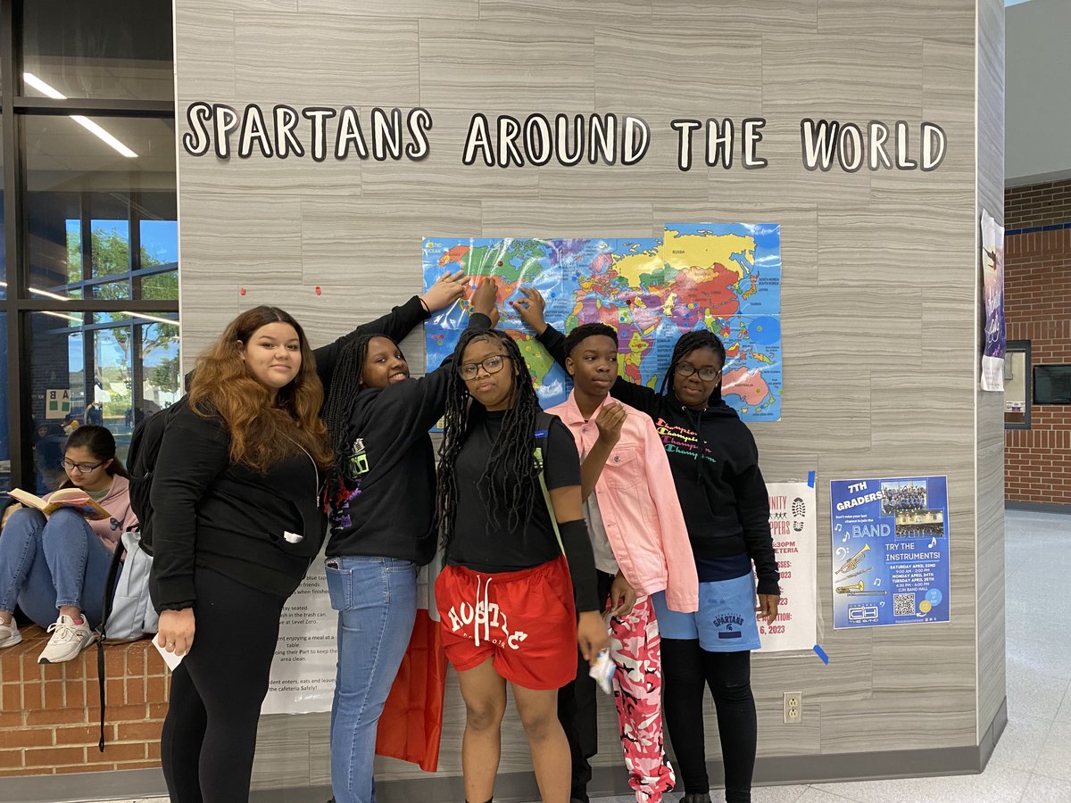 CynthiaMorganH1's tweet photo. Students at Central celebrate cultural awareness week by adding stickers to the world map. World Class All the Way! #ProudtobeASpartan @KatinaRhodesCJH @hebisd @HEBISDpeople https://t.co/ne3EAxLiQd