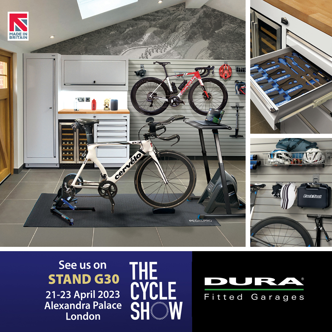dura_garages's tweet photo. CYCLE READY! 🚴🏻‍♂️🏠 Need a better space to train, or to maintain your cycle? Visit https://t.co/tLUR4HsS05 for ideas, or catch us on Stand G30 at #cycleshow London 21-23rd April 2023
.
#duragarages #cervelo #parktoolblue #zwift #bikestorage #toolstorage #paincaves #cycling https://t.co/V0BXWlSQMG