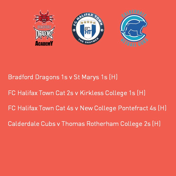 Our Academies upcoming fixtures for 19th April 🏀⚽🏐

Good to be back after easter! @aoc_sport @calderdalecollege