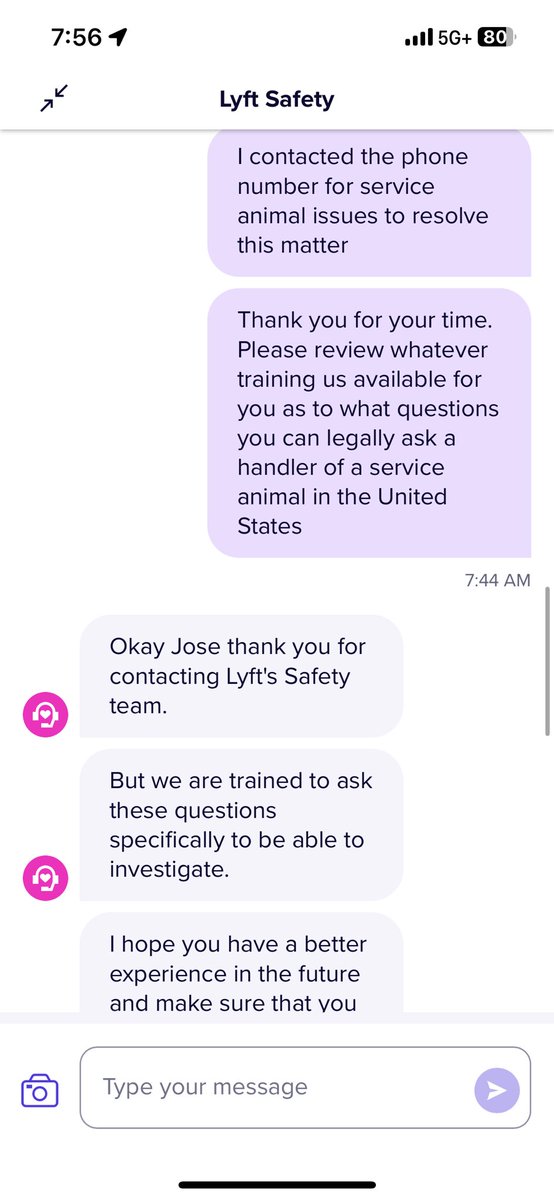 joseport's tweet photo. @lyft train your chat support better for claims of service animal discrimination. And if it’s your policy to ask if SAs are “confirmed” then you need to change that ASAP as not only is there no legal requirement for SAs to be confirmed, no such system even exists! #servicedogs https://t.co/6eCNsxncLl