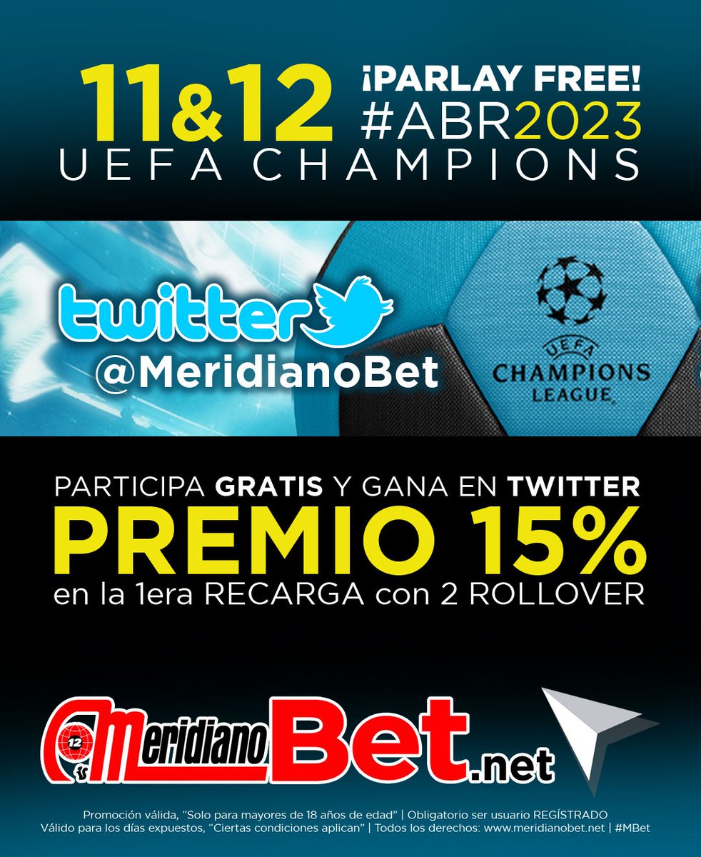 Hoy #12Abril siguen los Cuartos de Final de la #ChampionsLeague y <a href="/MeridianoBet/">MeridianoBet</a> continua premiando tus pronósticos acertados. 

Síguelos en Twitter @meridianobet y comenta en el tuits de la promoción los posibles resultados de la jornada de hoy. 

JUEGA | GANA | #CobraSEGURO