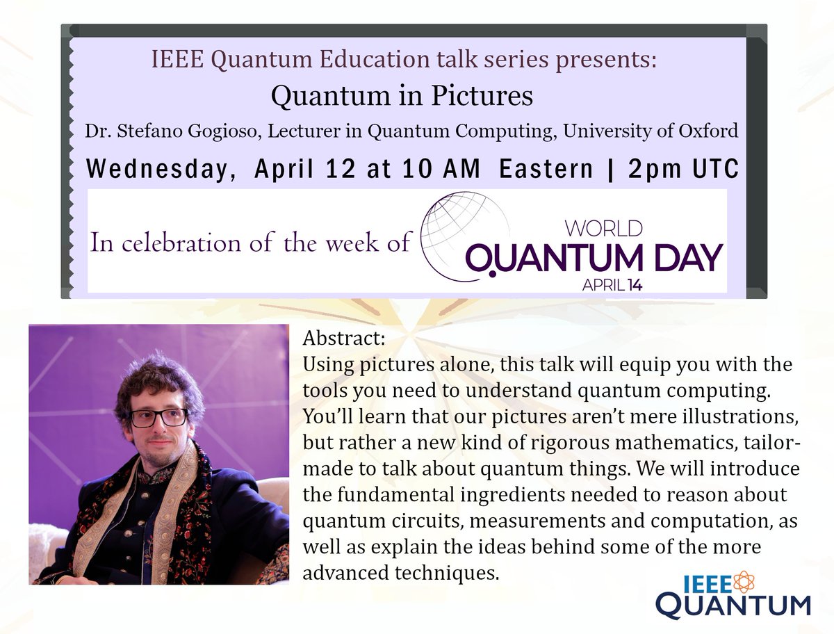 Kathy Grise (@klgrise) on Twitter photo Happening in 2 hours (2pm UTC/10am ET/4pm CET) Dr. Stefano Gogioso, Quantum Computing Lecturer University of Oxford will equip you with tools to better understand quantum computing through pictures. #Free to attend, bit.ly/Quantum-in-Pic… <a href="/IEEEQuantum/">IEEE Quantum</a> Happening in 2 hours (2pm UTC/10am ET/4pm CET) Dr. Stefano Gogioso, Quantum Computing Lecturer University of Oxford will equip you with tools to better understand quantum computing through pictures. #Free to attend, bit.ly/Quantum-in-Pic… <a href="/IEEEQuantum/">IEEE Quantum</a>