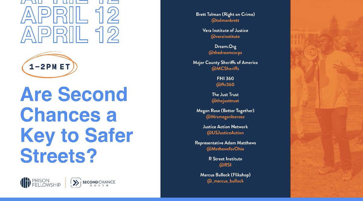 RightOnCrime's tweet image. Have lunch plans? Join ROC’s Executive Director @tolmanbrett today at 1pmET for a #SecondChanceMonth #TwitterChat hosted by @JusticeReform.