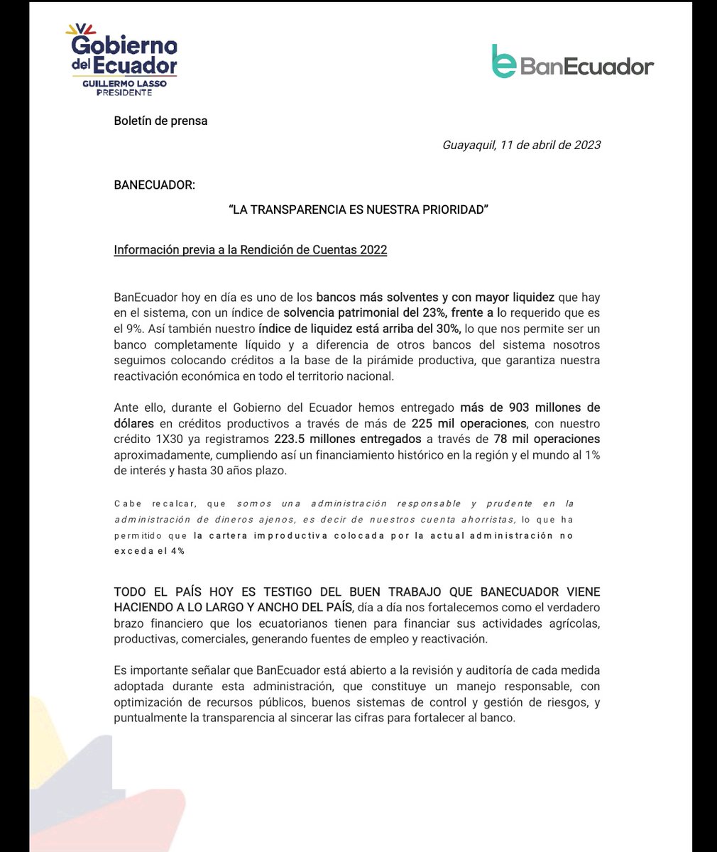 BanEcuadorBP's tweet photo. 📌 Boletín | "La transparencia es nuestra prioridad" ☝ https://t.co/HjawOkrVOZ