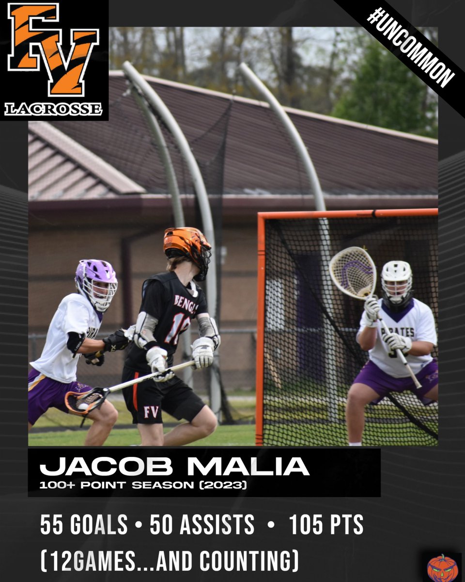 FVHSLax's tweet photo. Sr. Captain - JACOB MALIA continues to tear through the FVHS Record Books w/ a 12Pt performance, becoming the 1st FVHS player with 100+ pts in a Single Season in a 14-13 2OT Win
5 Pts Away from 200 career Pts
BIG #ConfGnR games on deck.
@JacobMalia18 @fvhsbengals @LaxRecords https://t.co/TeDF4ALIFu
