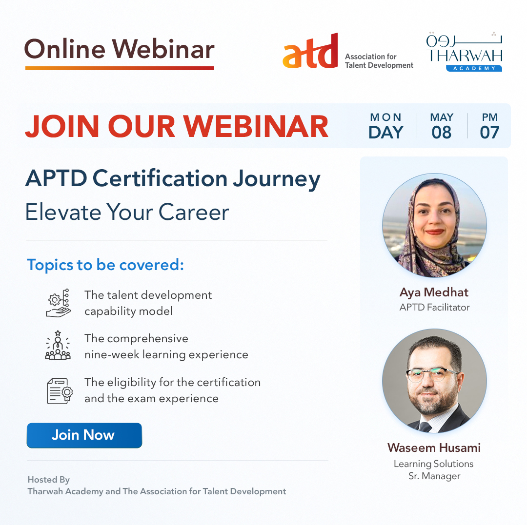 Tharwah_Company's tweet photo. Join our webinar to know more about #APTD_Certification journey, you have the perfect chance to elevate your career.
Reserve Your Free Seat Now: https://t.co/bMQraltsY0
Date: Monday, 8 May (7:00PM KSA Time)
#APTD #Talent_Development #Webinar https://t.co/BVl32fC4P9