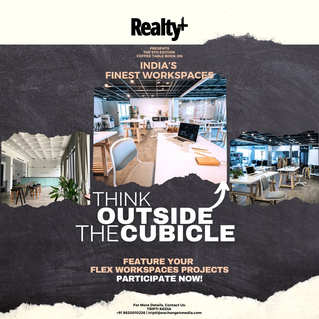 RPRealtyPlus's tweet image. THINK OUTSIDE THE CUBICLE!
Embrace A #Culture Of Unique &amp;amp; Best-in-Class #FlexWorkspaces. The #Realty+ #CoffeeTableBook is a one source information for the awe-inspiring large scale #OfficeParks, #ManagedOffices, Standalone #Towers &amp;amp; #Boutique #OfficeSpaces. Book your space now!