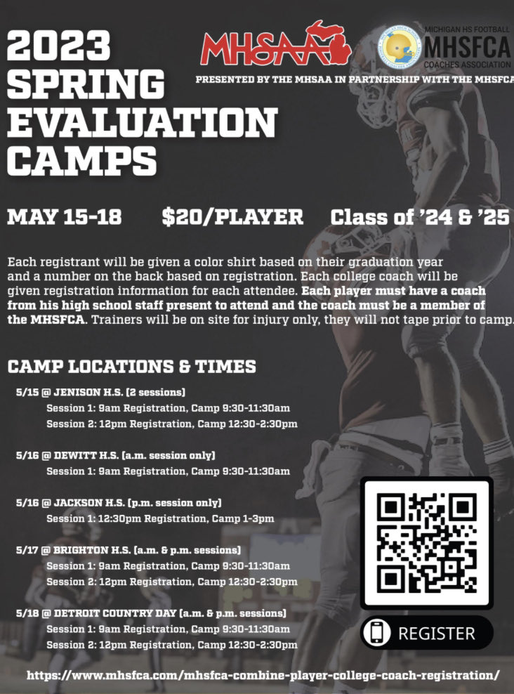 Great opportunity for our student-athletes. Thank you ⁦<a href="/MHSAA/">MHSAA</a>⁩ and MHFCA🏈