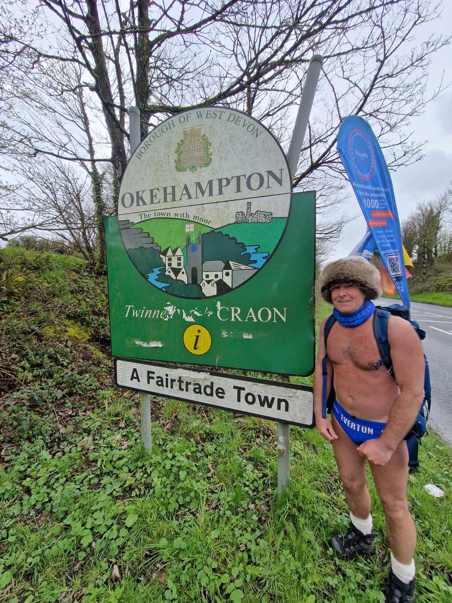 Made it to #okehampton an Im freezing today this weather needs to start getting better again😂around 120 miles to go now until I reach #landsend and we are £25k away from our £200k goal💙

Donation link: gofund.me/e6c6d6f3

#speedomicks1000milecharitystomp 
#mentalhealth