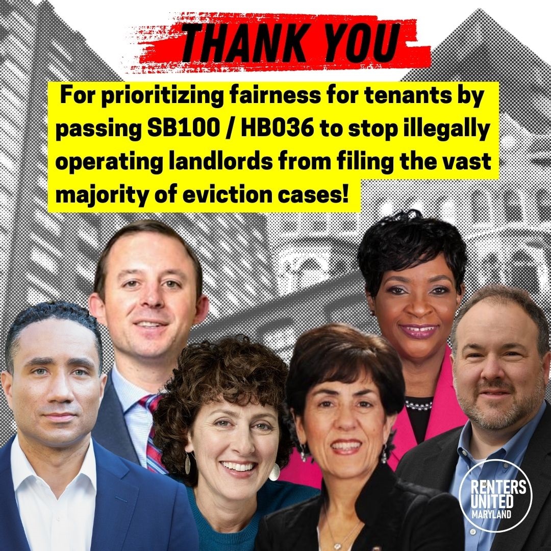 🙏 <a href="/shellyhettleman/">Shelly Hettleman</a> <a href="/MaryLehman_D1/">Mary A. Lehman She/Her</a> <a href="/Willcsmithjr/">Senator Will Smith (District 20)</a> <a href="/LukeClippinger/">Luke Clippinger</a> <a href="/SenBillFerg/">Bill Ferguson</a> <a href="/SpeakerAJones/">Speaker Adrienne A. Jones</a> for championing &amp; passing SB 100/HB 36!
Unlicensed landlords should never be able to use MD's court system for evictions
No license? No eviction!
Counting on <a href="/iamwesmoore/">Wes Moore</a> to sign!