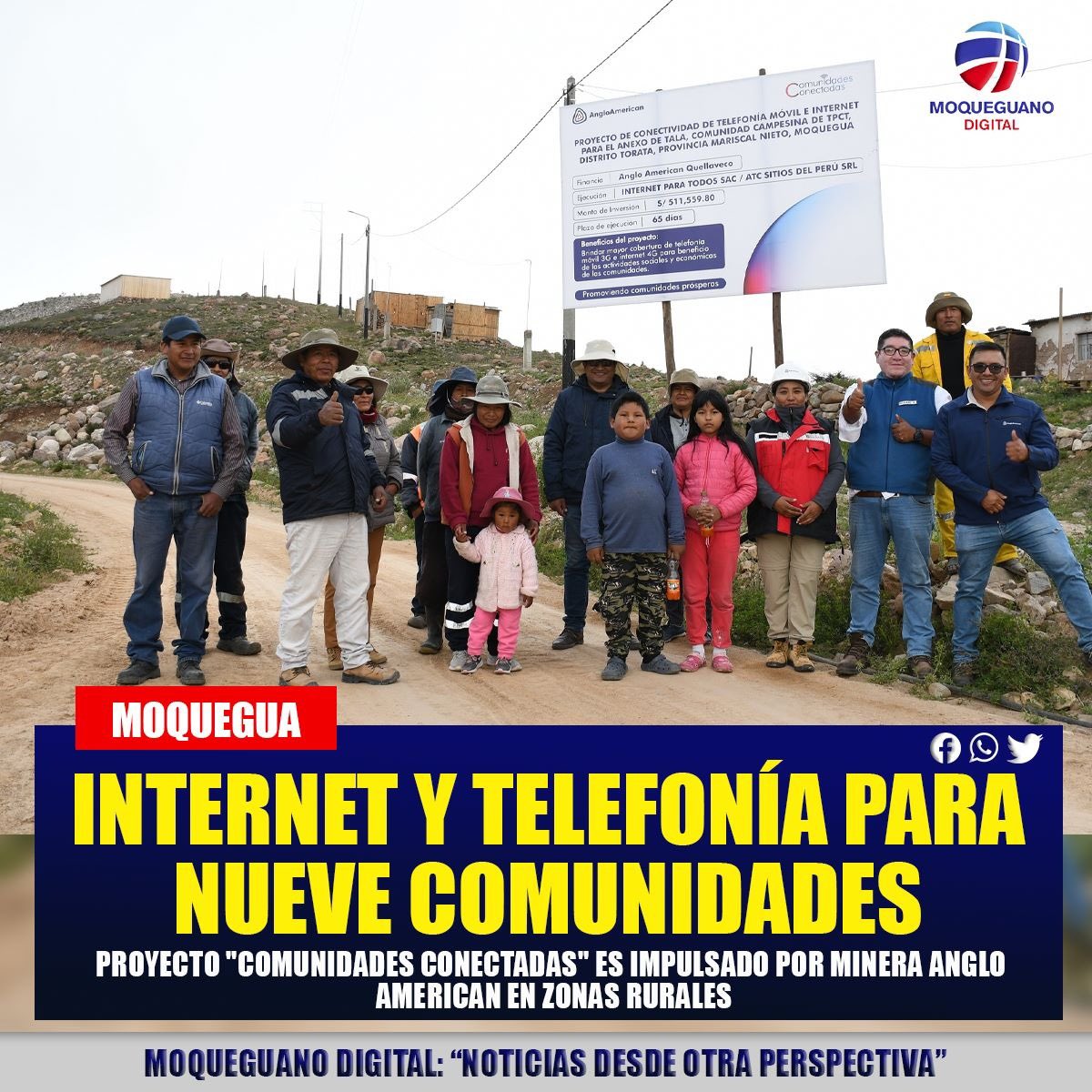 ivancio4's tweet photo. Esta es una estupenda noticia!
Más de 4500 moqueguanos de 9 comunidades cercanas a operación #Quellaveco tendrán acceso a telefonía e internet!
A pesar de los inmensos recursos que tienen las autoridades regionales y locales, ¡una empresa minera asume “cierre de brechas”! 
RT! https://t.co/UZZ2ZFoG3q
