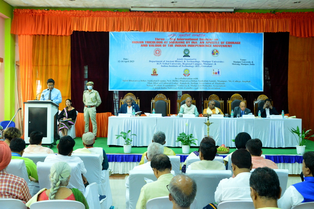 ManipurUniverse's tweet photo. THREE–DAY INTERNATIONAL SEMINAR on INDIAN TRICOLOUR AT MOIRANG BY INA: AN APOSTLE OF COURAGE AND VALOUR OF THE INDIAN INDEPENDENCE MOVEMENT
Jointly Organized by
Deptt of Ancient History &amp; Archaeology, MU; IGNTU Regional Campus, Manipur; &amp; IIT, Guwahati on 12.4.2023 https://t.co/VlGmmwhMRR