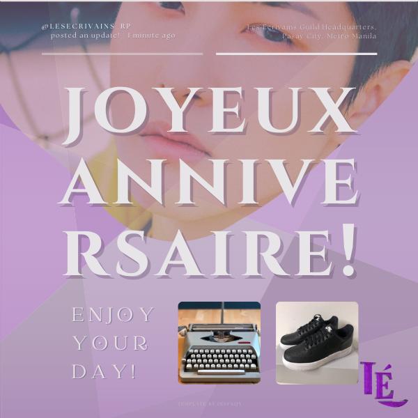 ㅤ
 
          ㅤJOYEUX ANNIVERSAIRE! ·˚ ༘

The Guild would like to greet one of our Editorial Specialists, Mx. Akino Haruka, <a href="/yokaidrafts/">Mx. Kurosaki, Akari Haruka.</a>, a belated happy birthday! We hope you had a wonderful time and spent your day with your loved ones! Here's to you, dearest LÉtter!

ㅤ