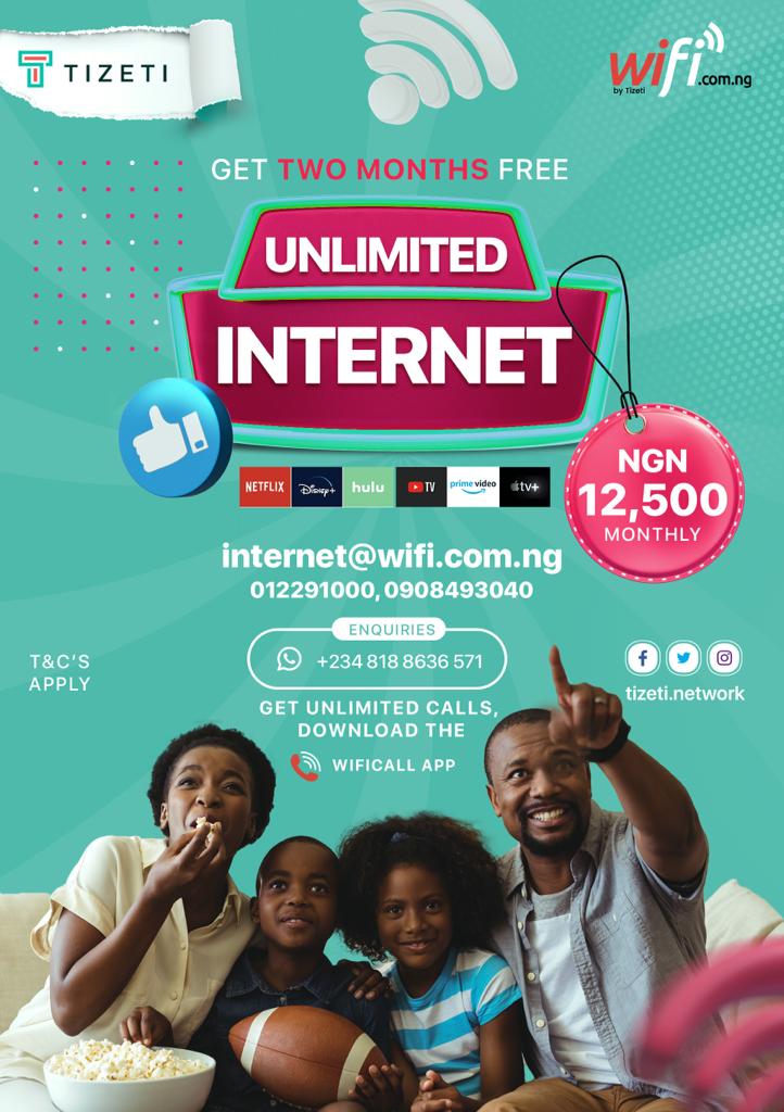 tizeti's tweet photo. Unlimited internet. N12,500 per month. Lightning-fast internet speeds. No data caps or FUP.

Lagos, Ogun, Oyo, Rivers, and Edo states. 

Sign up.

https://t.co/dkemoZecv6

#UnlimitedInternetInNigeria #ReliableService #SignUpNow #Tizeti #UnlimitedInternet #Promo https://t.co/Z7lSoPvyFz