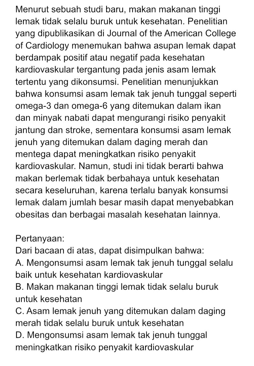 chocostudy_'s tweet image. Latihan soal Penalaran Umum SNBT 2023 🙌🏻

Aku liat-liat h-20 an gini masih banyak yang bingung ya? Kalau bingung yuk langsung cobain 

Bab menarik kesimpulan benar &amp;amp; salah ❌✅ 
Soal ini termasuk soal logika yang lumayan sulit jadi mungkin kalau kamu bisa, insya allah skor tinggi