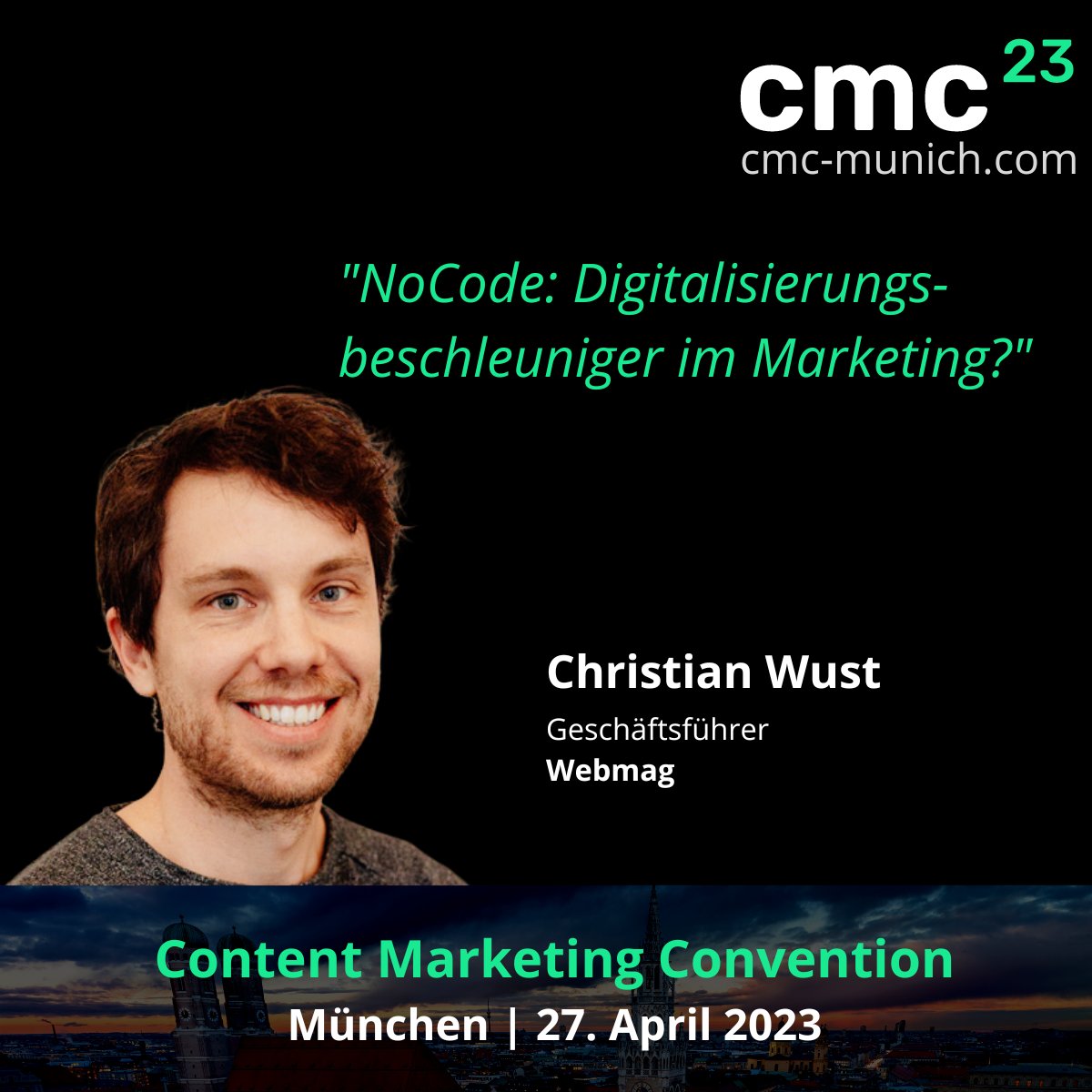 webmag_io's tweet image. Am 27.4.geht die CMC Munich an den Start und wir sind mit #Webmag dabei! Co-Founder Christian Wust wird als Speaker über die Rolle von #NoCode-Plattformen im Content Marketing sprechen und wie diese dabei als Digitalisierungsbeschleuniger fungieren ➡ cmc-munich.com/session/nocode…