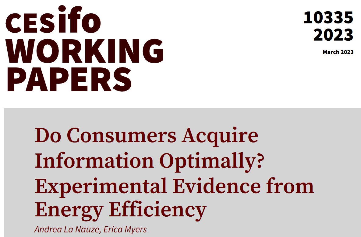 CESifo (@cesifonetwork) on Twitter photo Do Consumers Acquire Information Optimally? Experimental Evidence from Energy Efficiency | <a href="/andrealanauze/">Andrea La Nauze</a>, <a href="/EricaMyersEcon/">Erica Myers</a> | cesifo.org/en/publication… #EconTwitter Do Consumers Acquire Information Optimally? Experimental Evidence from Energy Efficiency | <a href="/andrealanauze/">Andrea La Nauze</a>, <a href="/EricaMyersEcon/">Erica Myers</a> | cesifo.org/en/publication… #EconTwitter