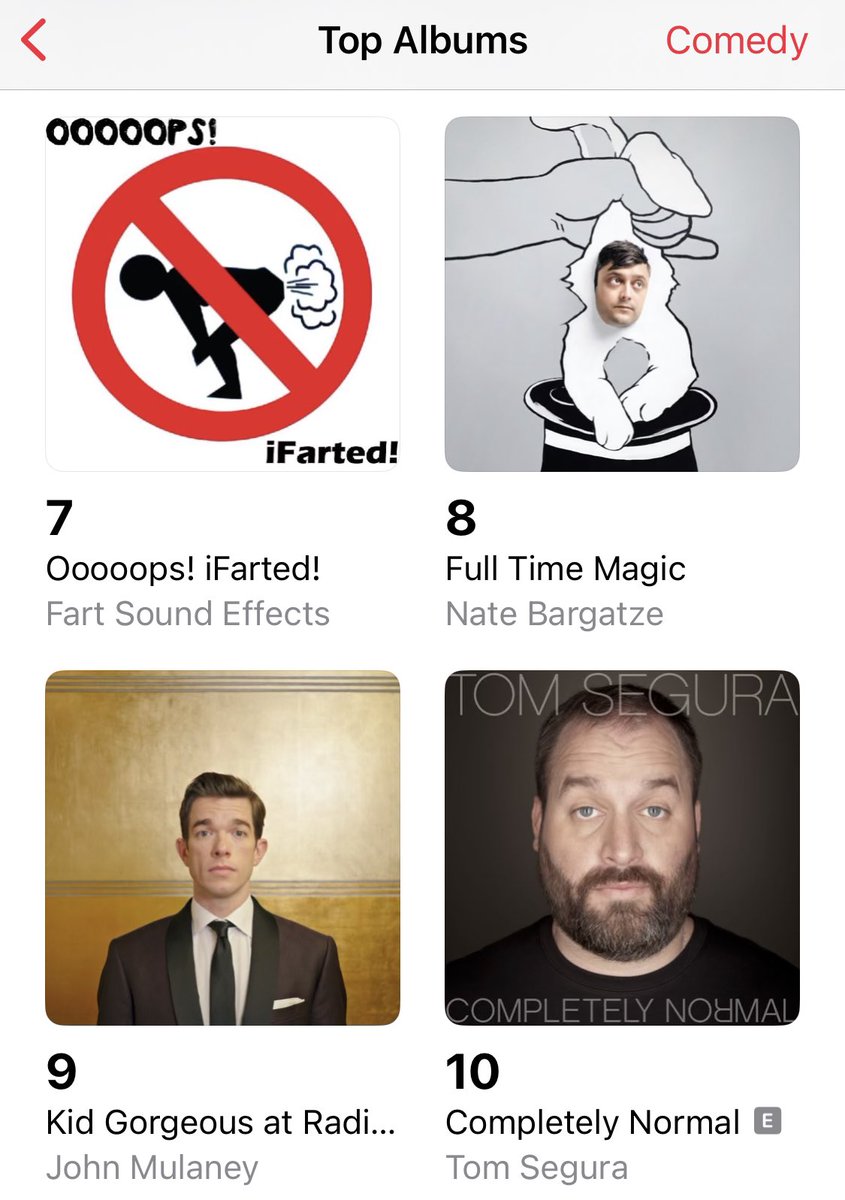 DanWilbur's tweet photo. Pretty big day for me. The album is currently #3 in Comedy on iTunes ahead of Oops! iFarted! and I just found out a few of the books I got from the library last month were automatically renewed. https://t.co/1nttoZ8dXA