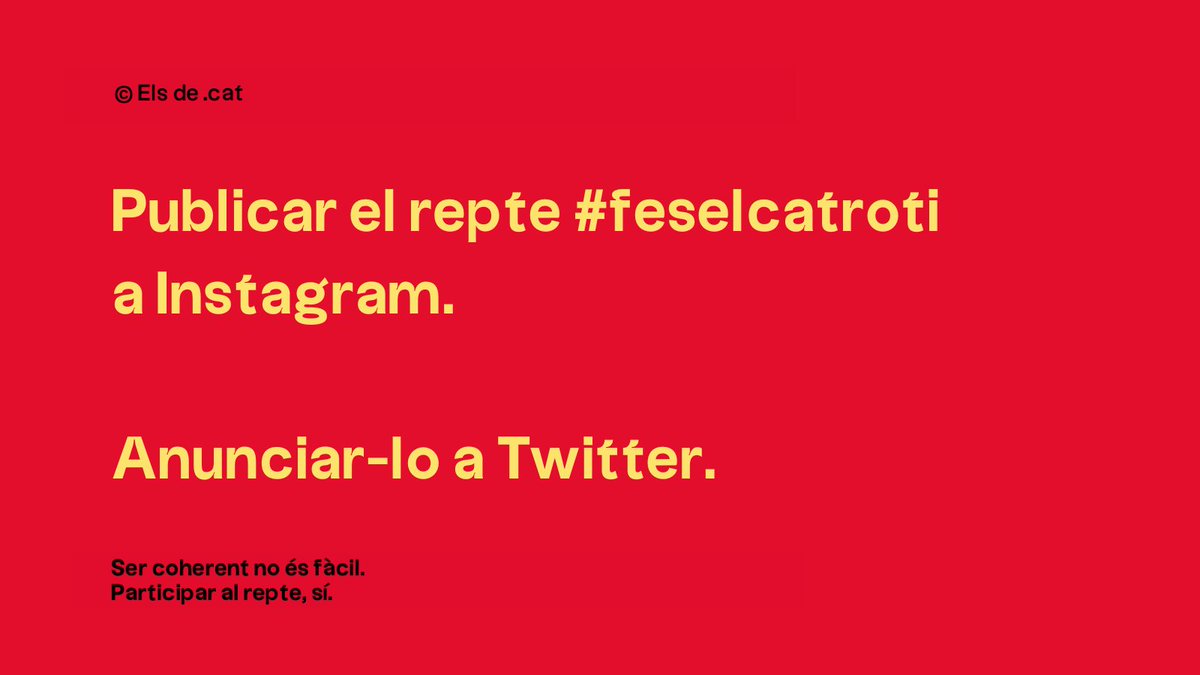 accentobert_'s tweet photo. 💥Demostra la teva creativitat i participa als reptes #feselcatroti!💥

😅Sabem que ser coherents de vegades pot ser força complicat, per això estem anunciant un repte d'Instagram a Twitter. 

👉En vols saber més? Entra a https://t.co/W4LengIuAI https://t.co/yLlIMq6bpL
