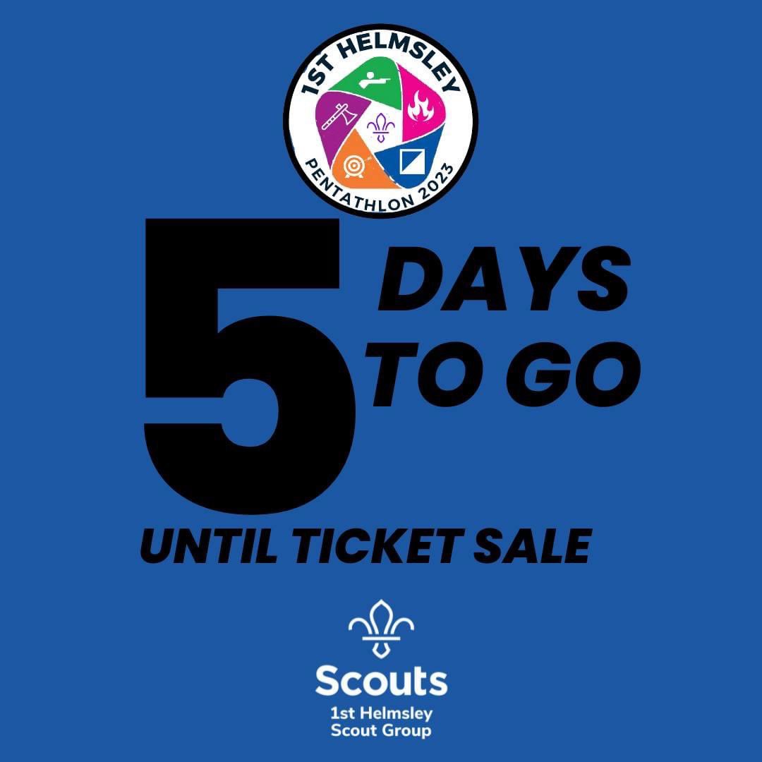 Are you as exciting as we are?

Tickets to our Pentathlon will go on sale on Monday 17th April!!! 
Limited tickets per slots - so make sure you book early to avoid disappointment.
@VisitHelmsley @DuncombePark @NYScouts