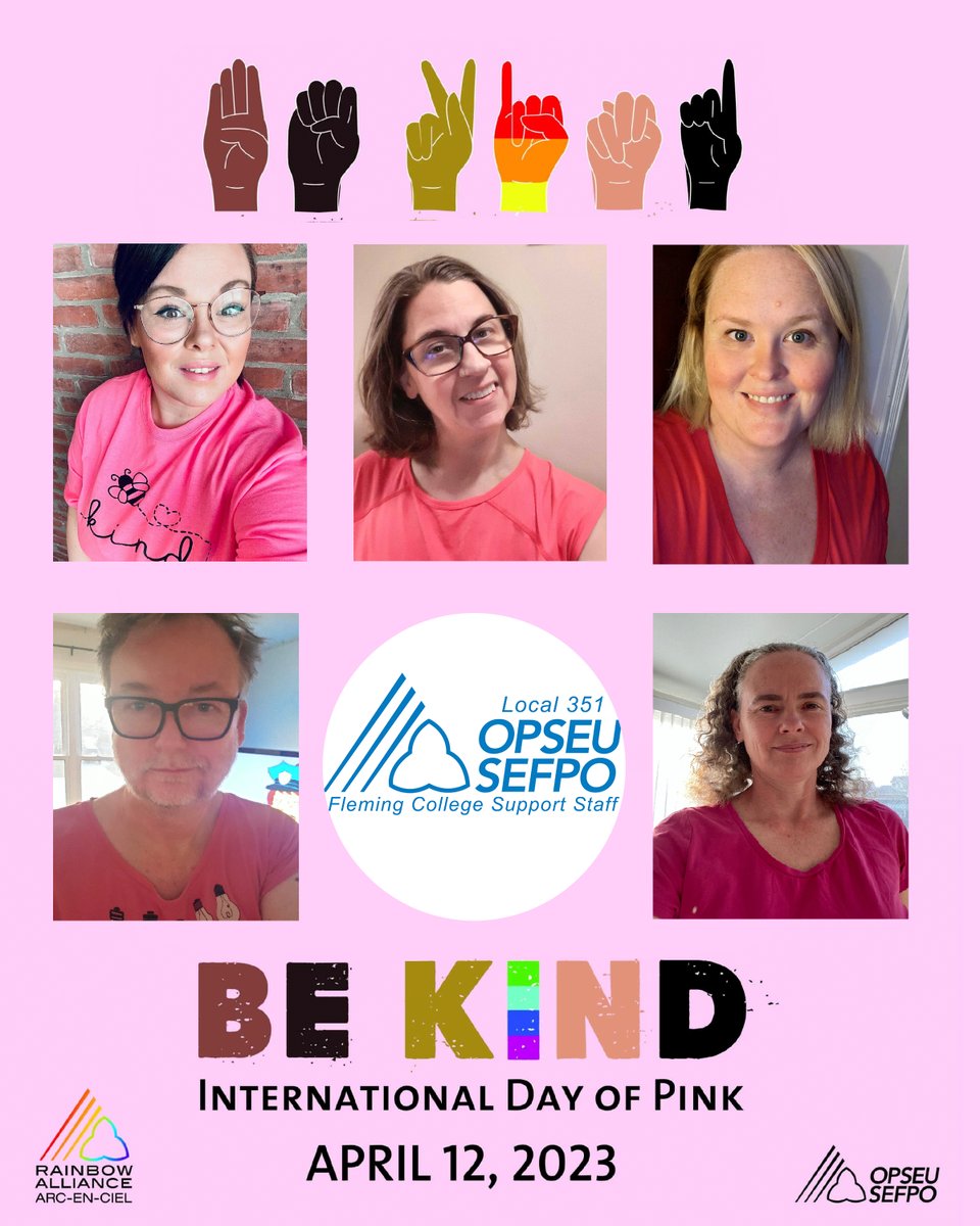 At @opseu #Local351 we support The International Day of Pink to celebrate diversity and raise awareness about ending homophobia, transphobia, and all forms of bullying. ##DayofPink #OPSEU #SEFPO #UnionStrong