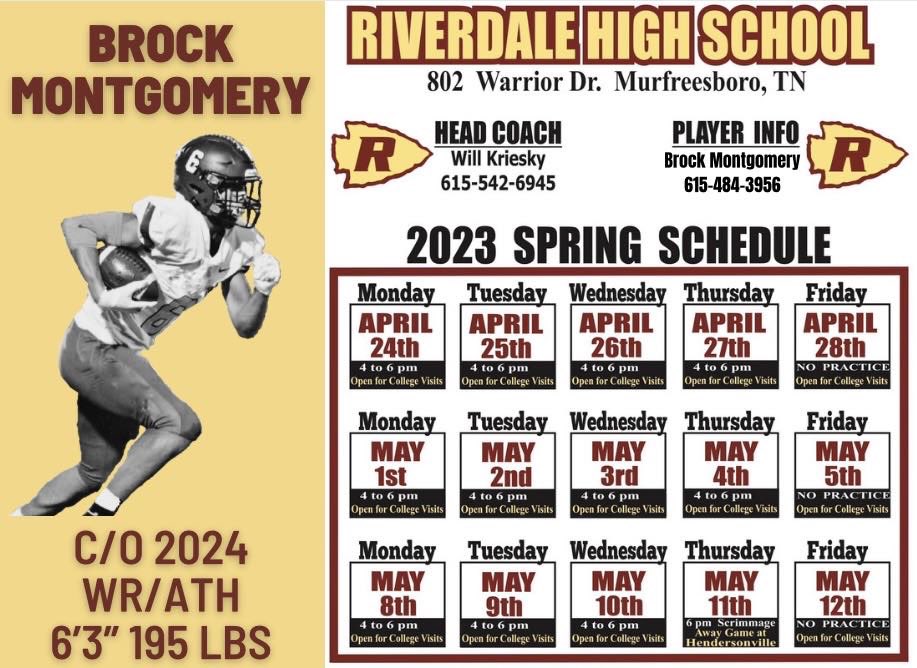 College coaches, come out and watch my teammates and I compete during spring ball this year!! 

@coachkriesky @jbarnes005 @RiverdaleHighTN @RHS_WarriorsFB @MrHaley_RHS @coachpel @qwell_2 @Coach_Rayl @Braden_2024 @JaylenT06 @T0_Otey @jomaurismith1 @braylenvandy1