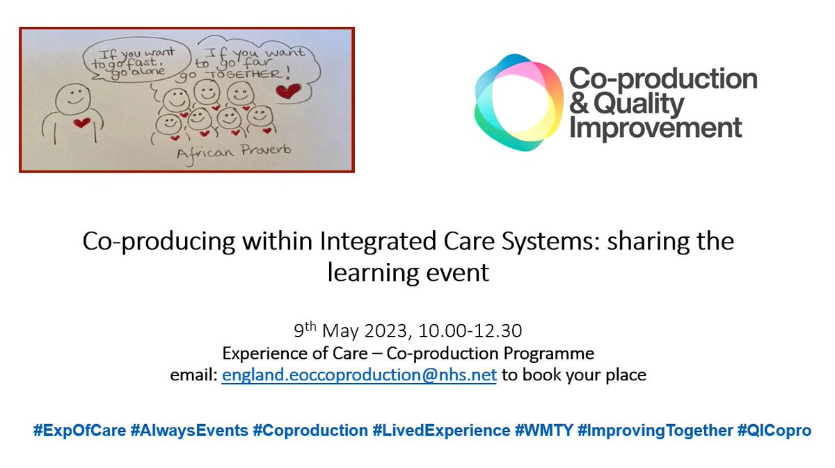 #HelloMyNameIs Helen Lee ๐๐ (@helenlee321_lee) on Twitter photo โจ#coproduction within integrated care systems sharing the learning event
โจJoin us as 11 systems share their experience of co-producing improvements
โจ9th May 2023 10-1230
โจengland.eoccoproduction@nhs.net for more information
โจ#ImprovingTogether #LivedExperience โจ#coproduction within integrated care systems sharing the learning event
โจJoin us as 11 systems share their experience of co-producing improvements
โจ9th May 2023 10-1230
โจengland.eoccoproduction@nhs.net for more information
โจ#ImprovingTogether #LivedExperience