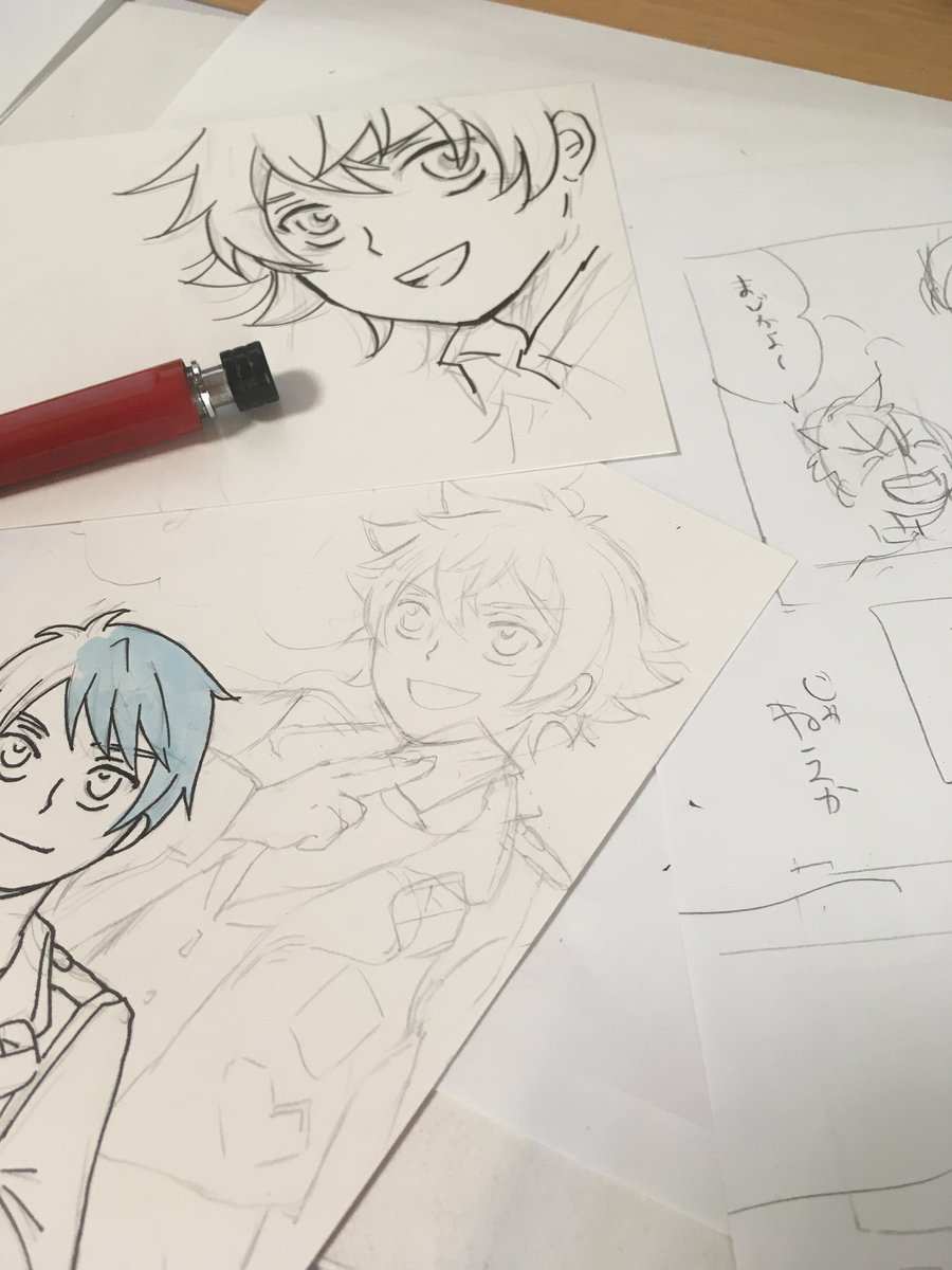 ちょっとずつ漫画描いてる 自分の好きなのを詰め込んでて描くの楽しい反面、おもんないんちゃう…?と思わずにいられん🥶
あとは送ろうとして失敗したイラストデュがすごいぶちゃいくで笑うしかなかった 