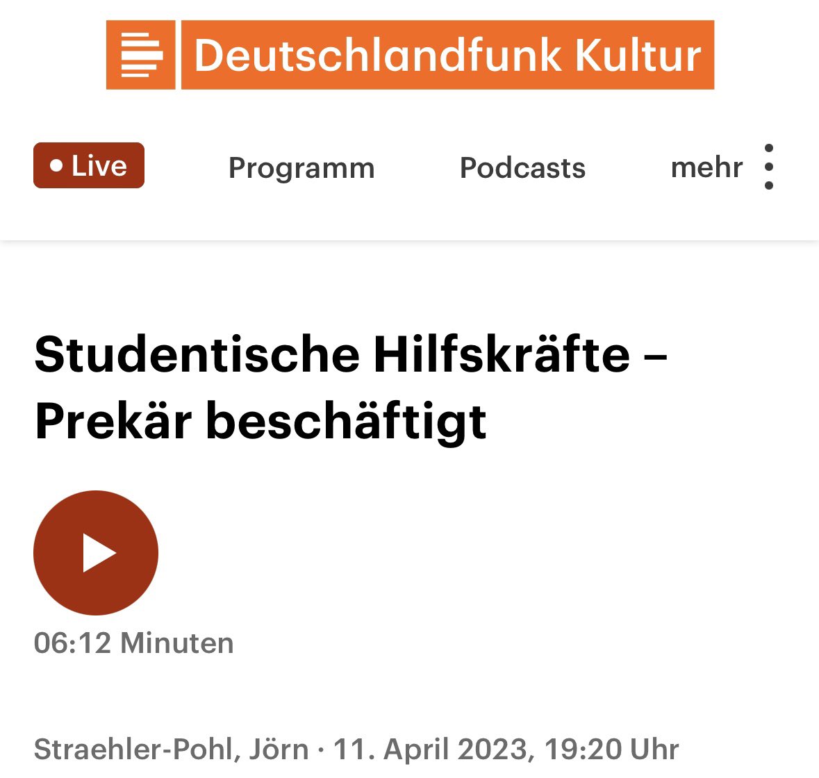 Gestern war #TVStud Thema bei <a href="/dlfkultur/">Deutschlandfunk Kultur</a>. Erstmals kam auch  <a href="/ADressel/">Andreas Dressel</a> als neuer Vorsitz des Arbeitgeberverbands zu Wort.Und <a href="/HRK_aktuell/">Hochschulrektorenkonferenz (HRK)</a> verbreitet mal wieder Scheinkausalitäten. Um zu gewinnen werden wir noch mehr Druck brauchen. Get organized to Strike!
deutschlandfunkkultur.de/studentische-h…
