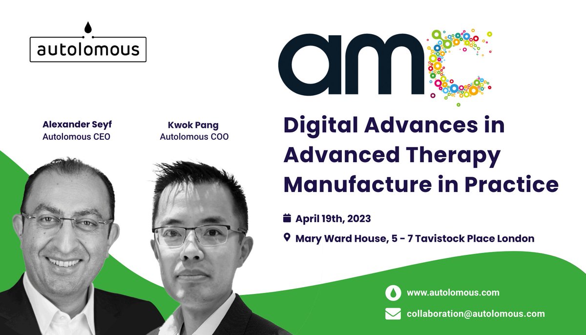autolomous's tweet photo. Next week Autolomous team will attend @ATMPmanufacture AMC’s 23rd technical meeting. Kwok Pang will deliver a talk on how Autolomous’ solution can support the entire #CGT value chain and accelerate the move to paperless manufacture. We look forward to seeing everyone there! https://t.co/30QVNT0TRC