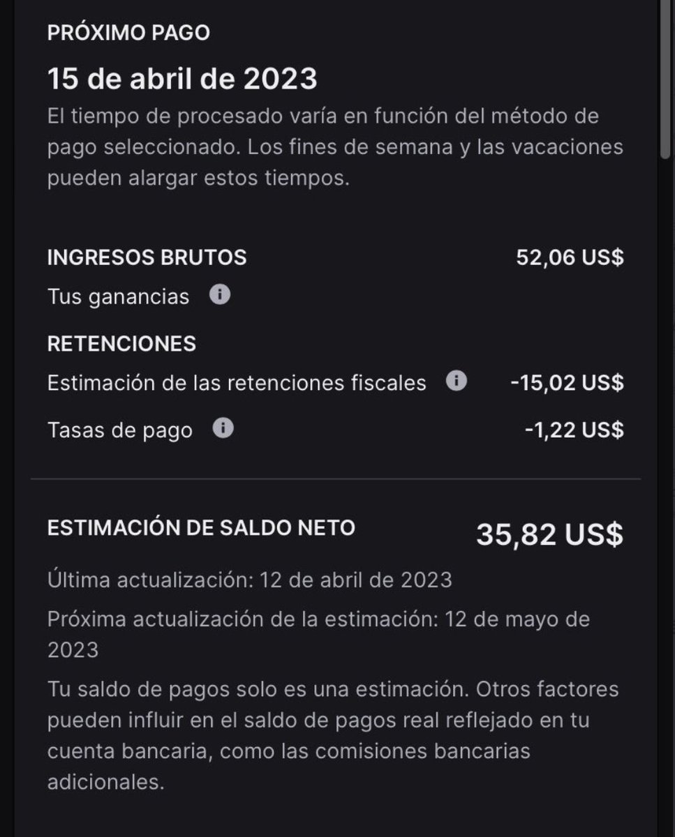 Estoy teniendo problemas con el pago de Twitch (he hablado con gente a la que no le pasa). Al llegar al umbral de los 50$, me quitan mucho dinero. Esos 15.02$ de retenciones fiscales??? ¿A alguien más le ha pasado y lo ha solucionado?
RT para difusión porfi 💙