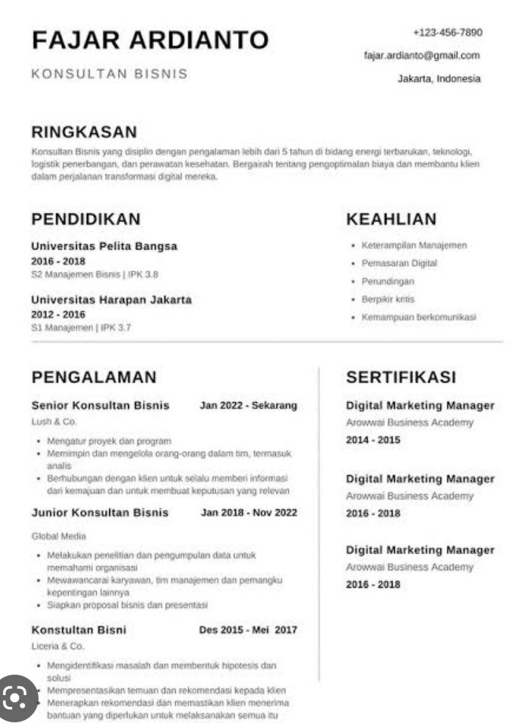 worksfess's tweet photo. Menurut kalian ini termasuk cv ats ngga ? Work! https://t.co/rmXPLD8kRo